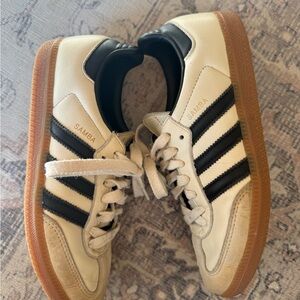 Adidas Sambas Gold, Black, and Cream Sneakers